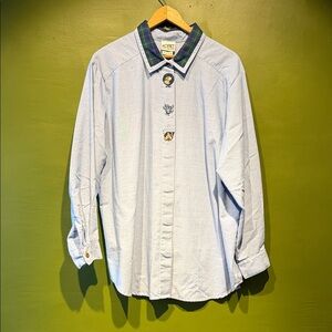 Vintage Koret Blue Equestrian Shirt with Plaid Accents